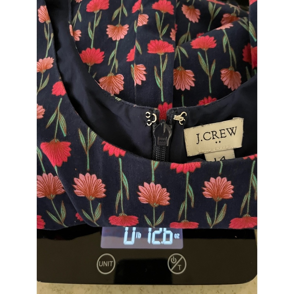 J.Crew Navy Pink Floral Tulip Sheath Dress Sleeveless Scoop Neck Size 14 - Picture 7 of 7